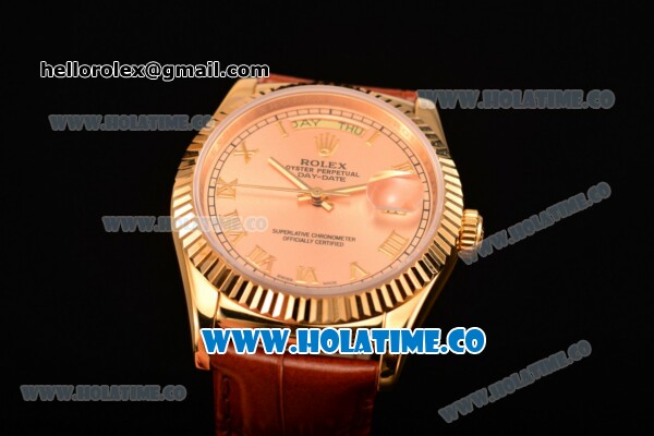 Rolex Day-Date Asia 2813/Swiss ETA 2836/Clone Rolex 3135 Automatic Yellow Gold Case with Champagne Dial and Roman Numeral Markers (BP) - Click Image to Close